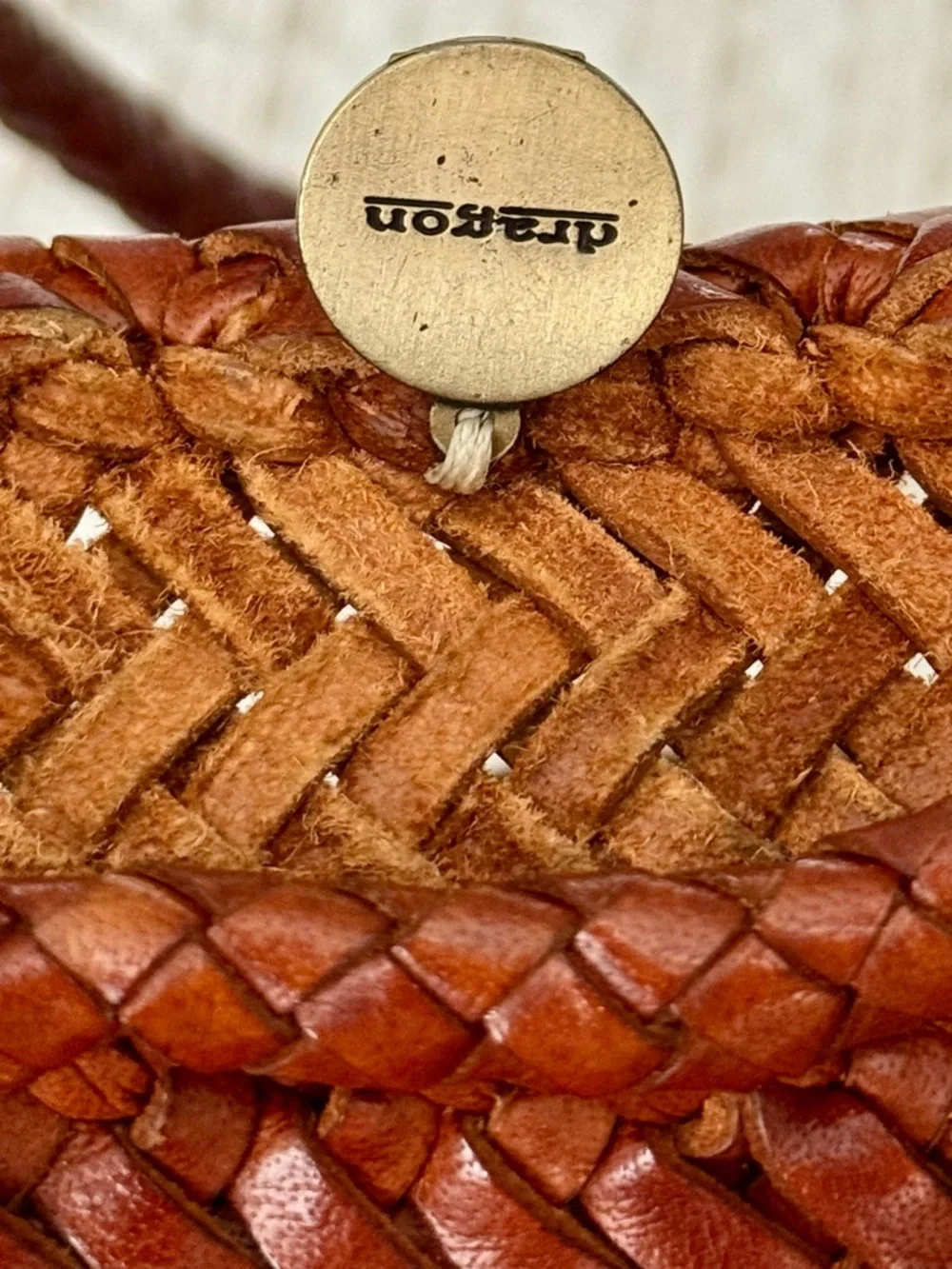 Dragon Diffusion Grace Basket Small Woven Buffalo Leather Tote / Tan - Picture 5 of 8